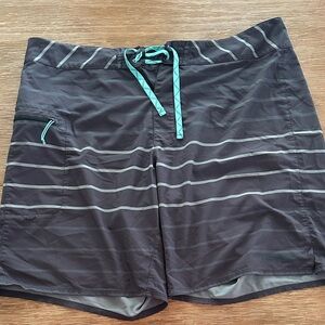 Patagonia Men's Charcoal Swim Shorts with Aqua Stripes